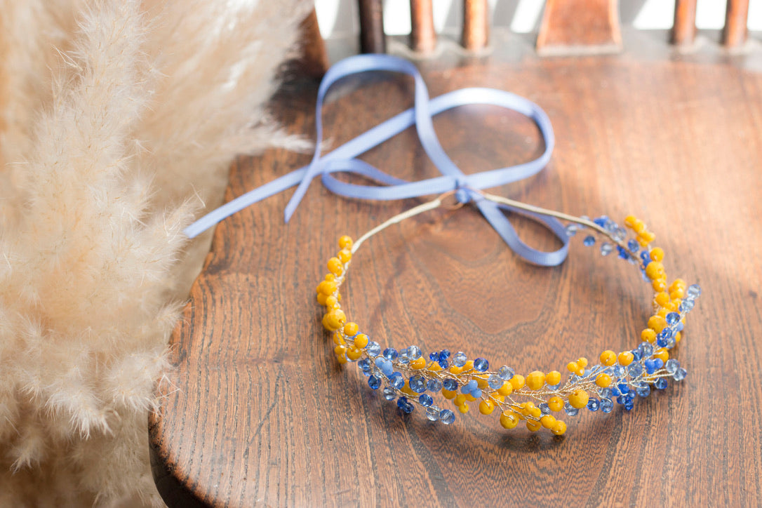 Sapphire Amber - Crystal Beads Hairpiece