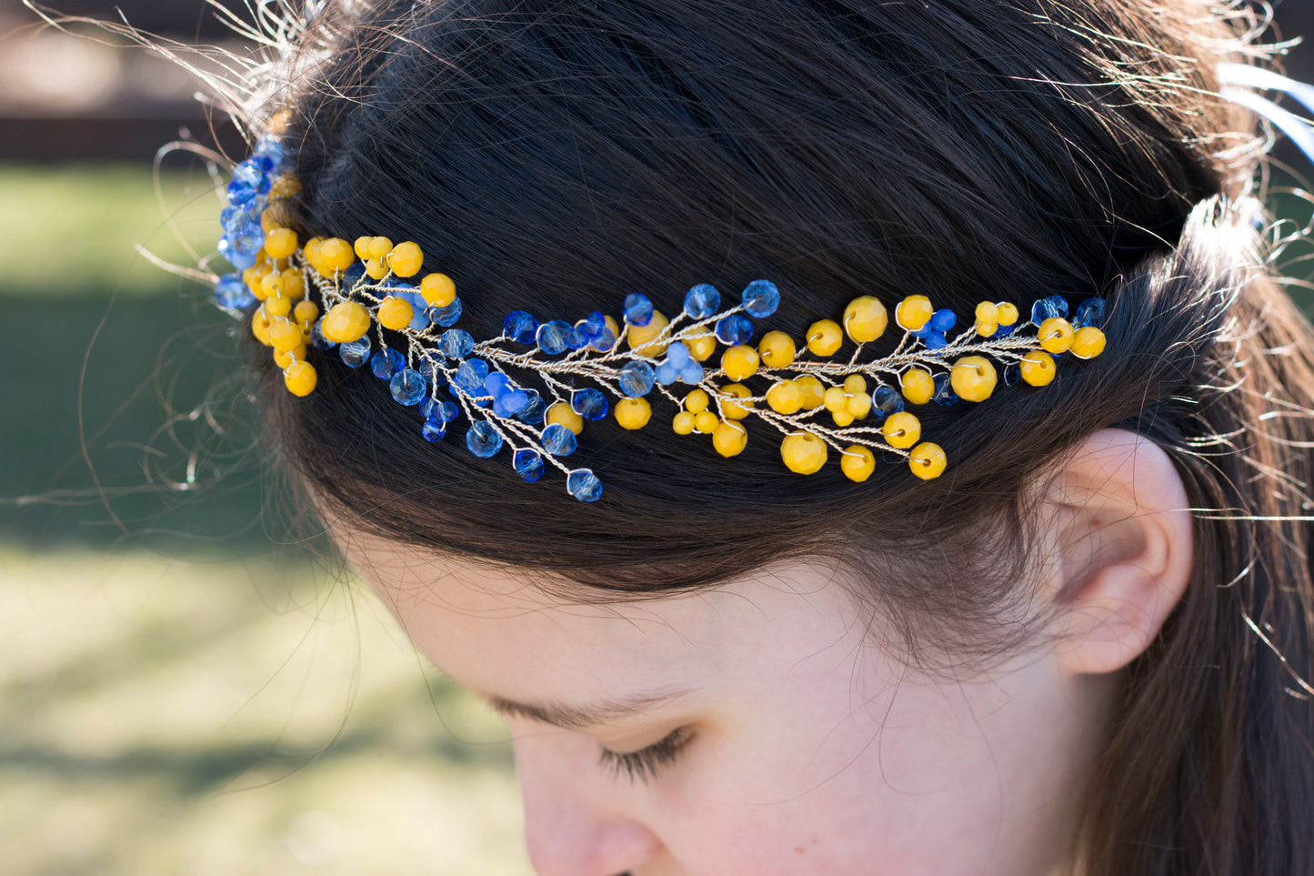 Sapphire Amber - Crystal Beads Hairpiece