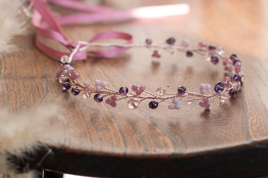 Purple Rose - Crystal Beads Hairpiece