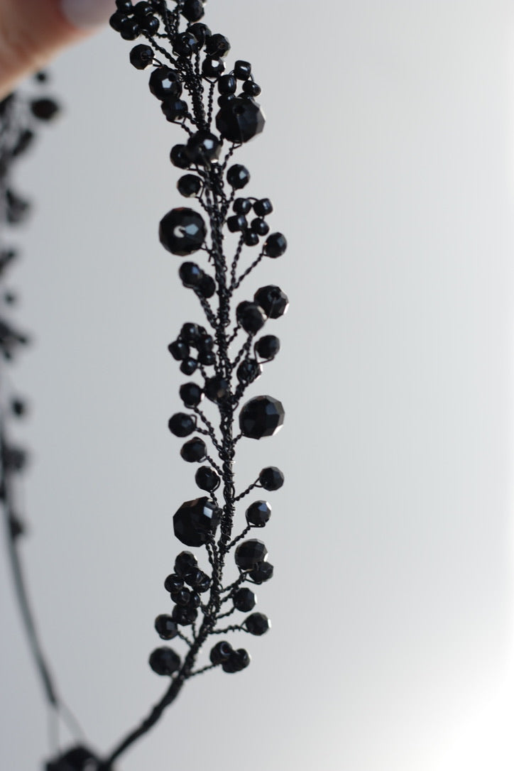 Black - Crystal Beads Hairpiece