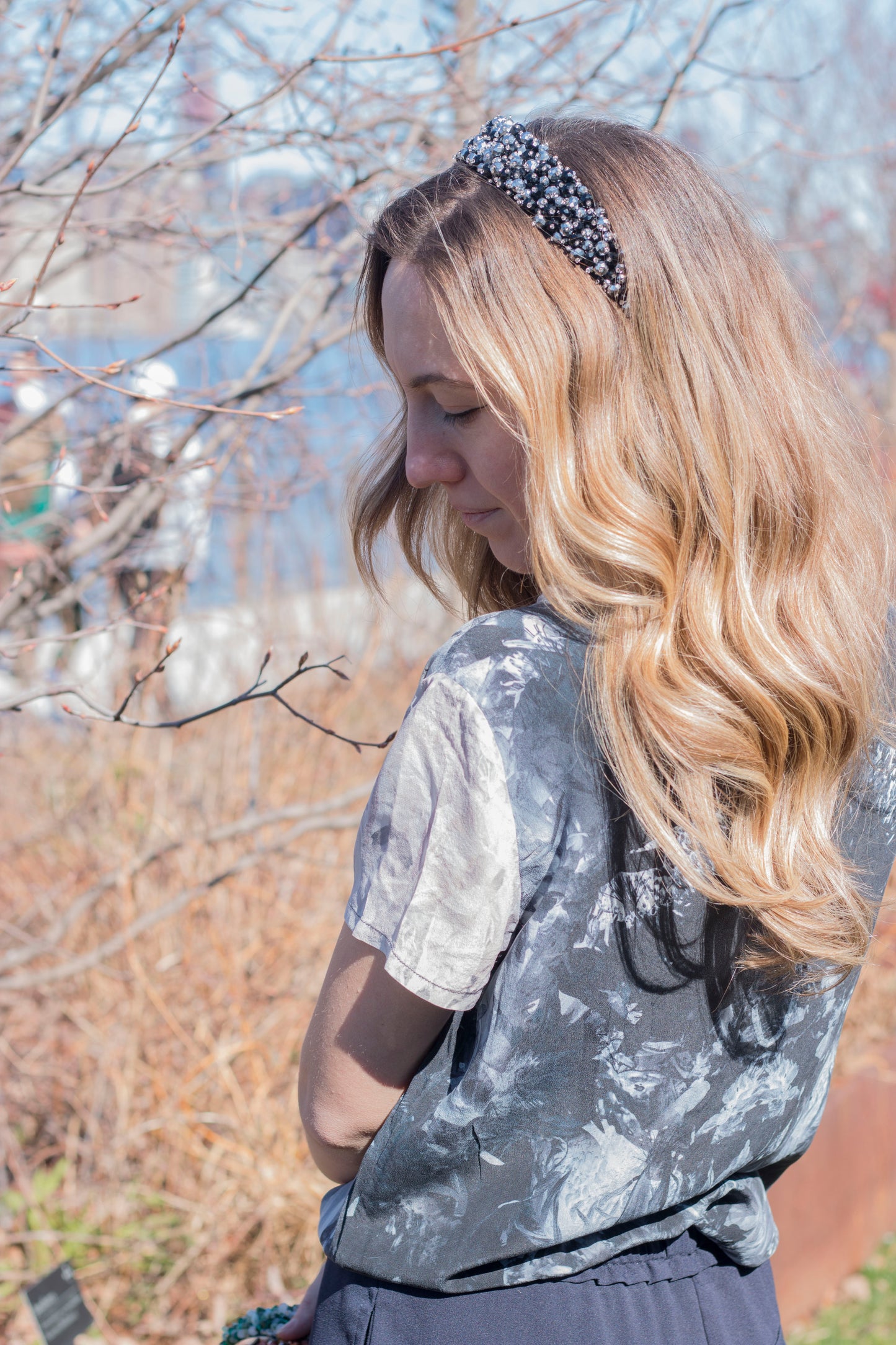 Space Gray - Crystal Beads Headband