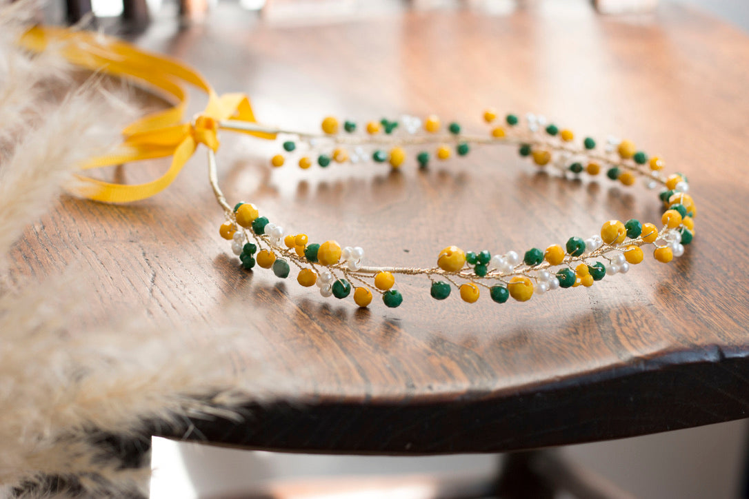 Pear Grass - Crystal Beads Hairpiece