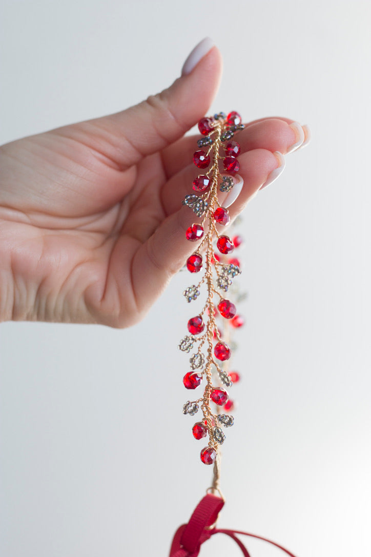 Cherry Granite - Crystal Beads Hairpiece
