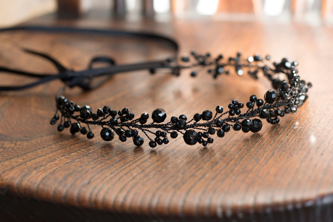Black - Crystal Beads Hairpiece