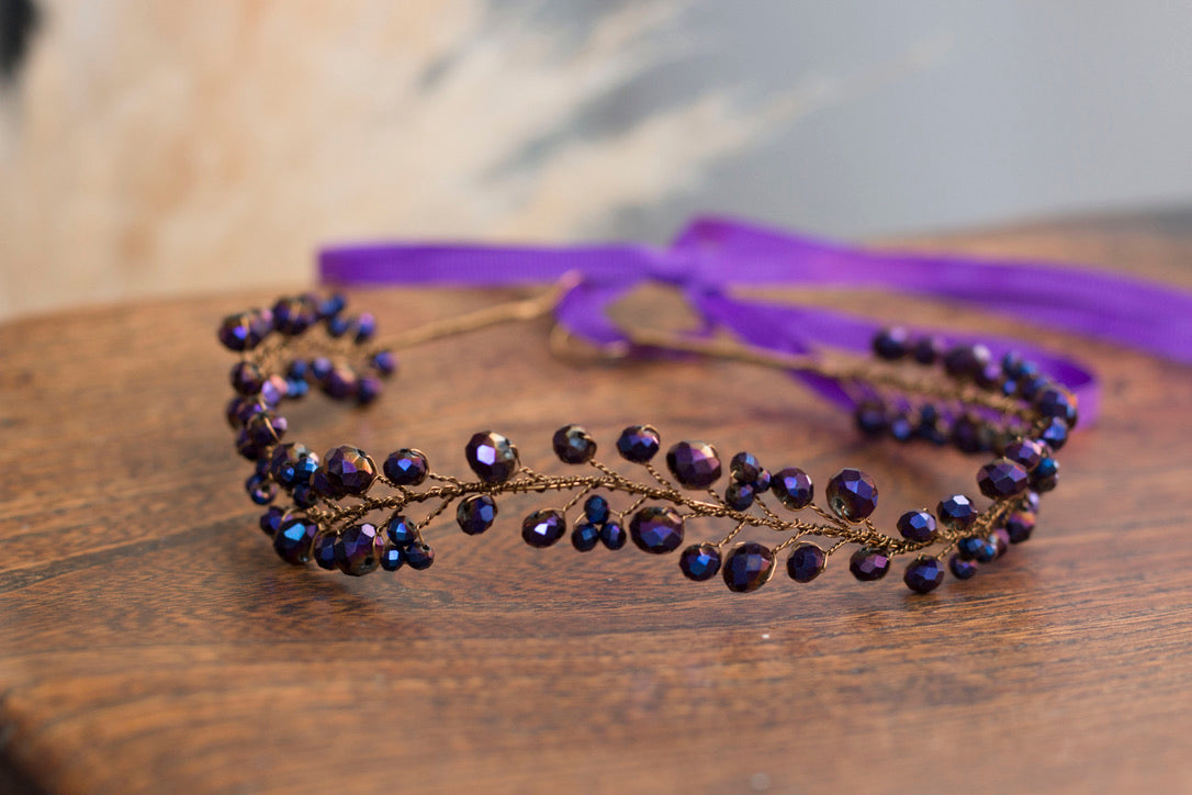 Amethyst - Crystal Beads Hairpiece