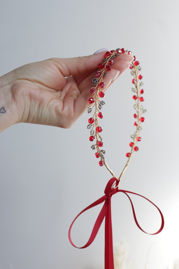 Cherry Granite - Crystal Beads Hairpiece