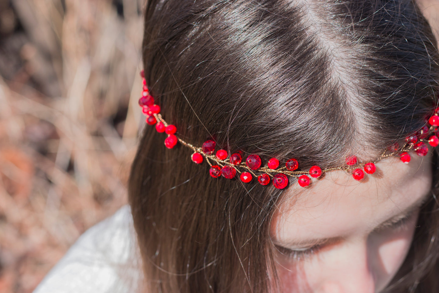 Ruby Red - Crystal Beads Hairpiece