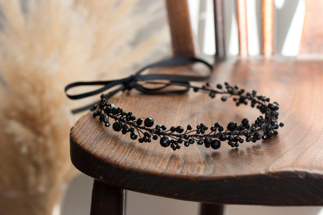 Black - Crystal Beads Hairpiece