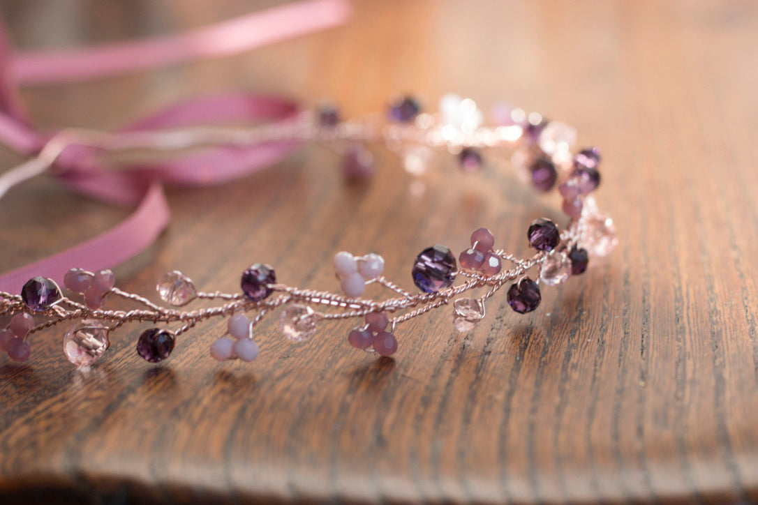 Purple Rose - Crystal Beads Hairpiece