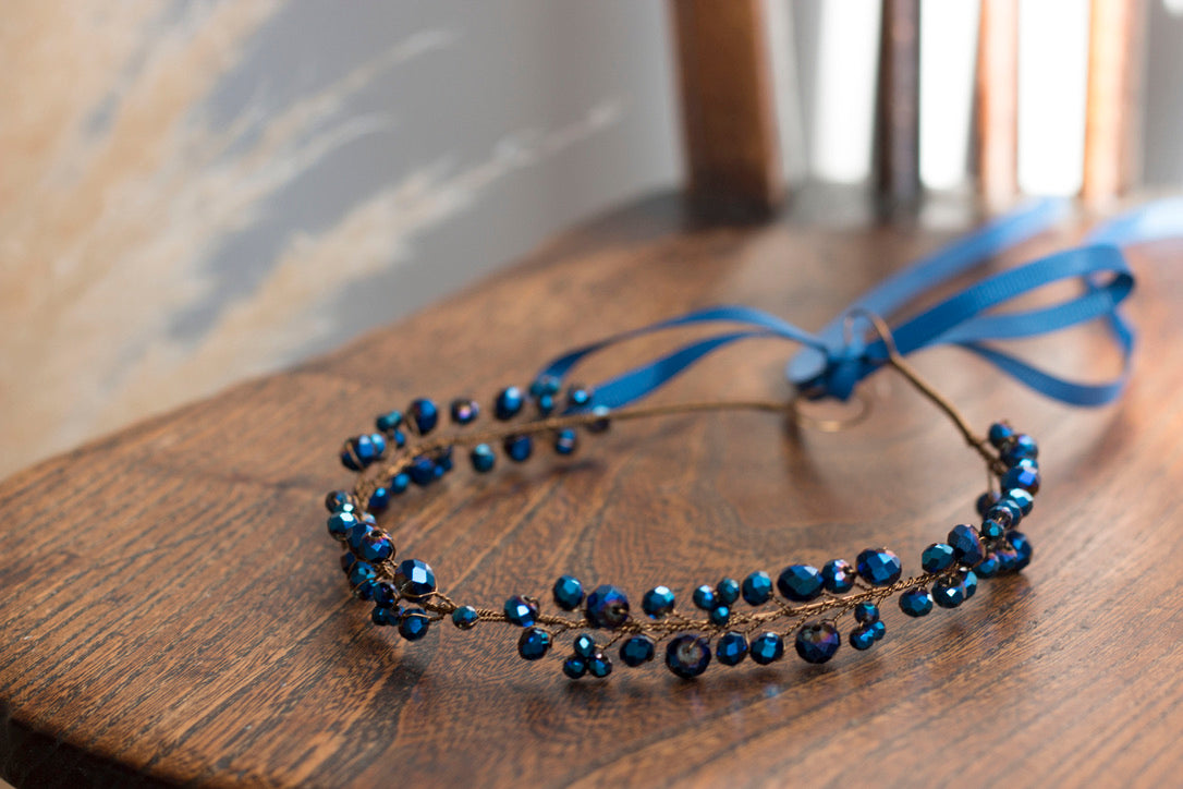 Navy - Crystal Beads Hairpiece