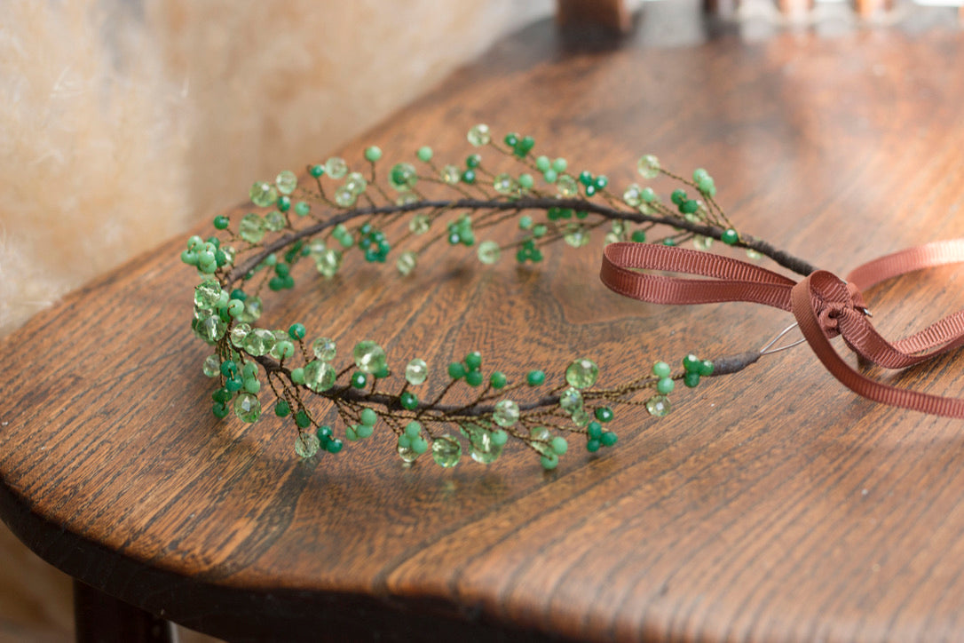 Forest Green - Crystal Beads Hairpiece