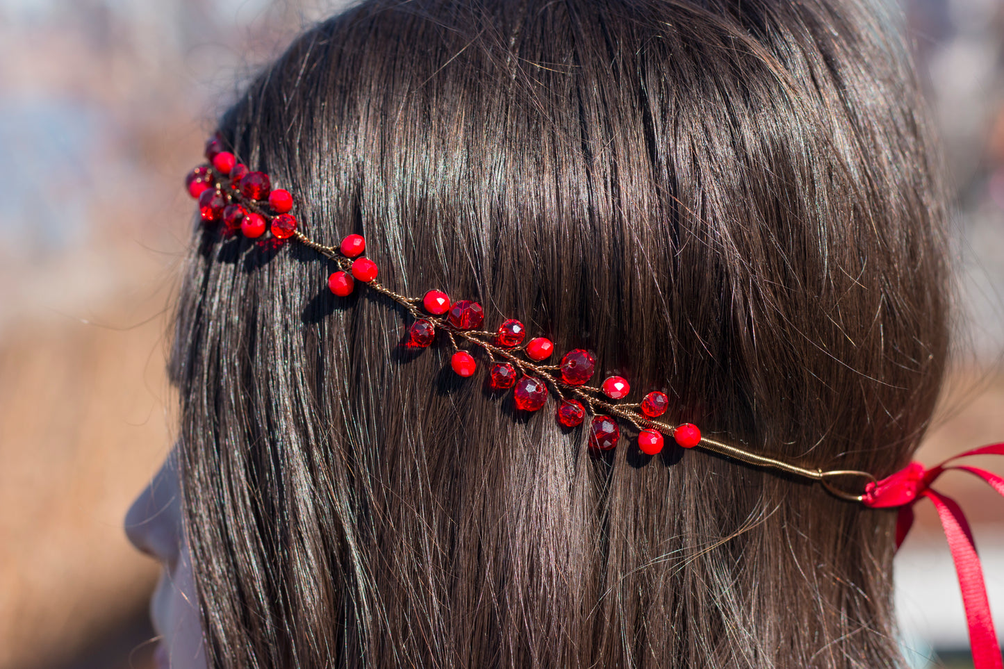 Ruby Red - Crystal Beads Hairpiece