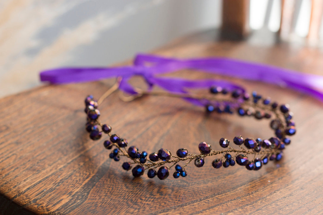 Amethyst - Crystal Beads Hairpiece