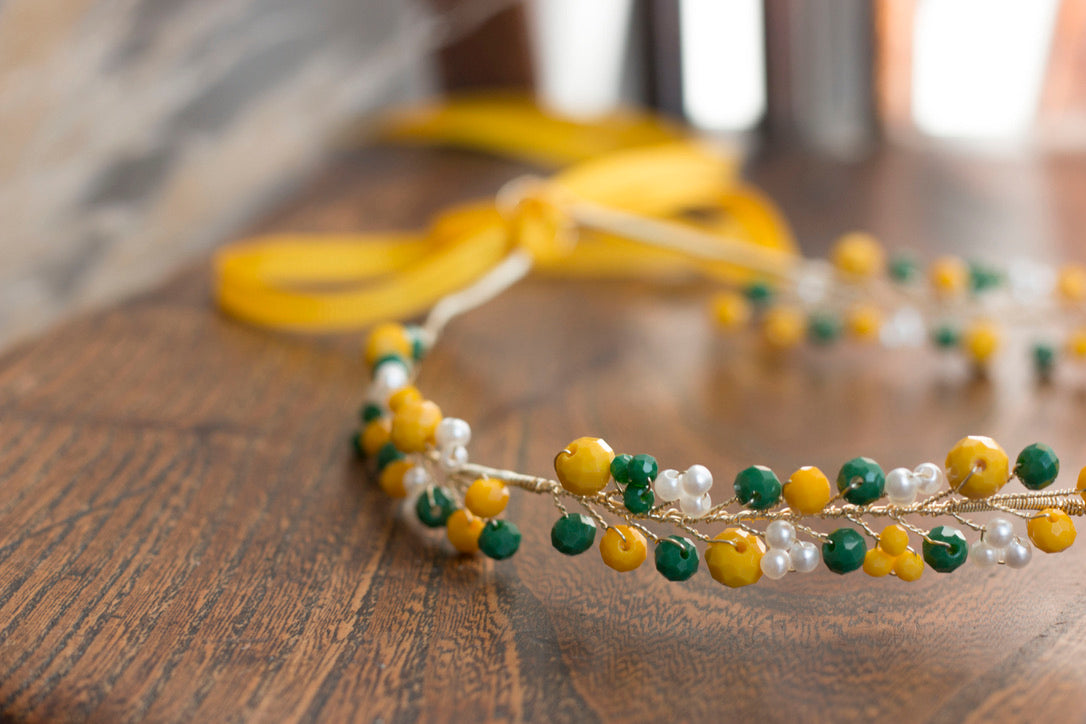 Pear Grass - Crystal Beads Hairpiece