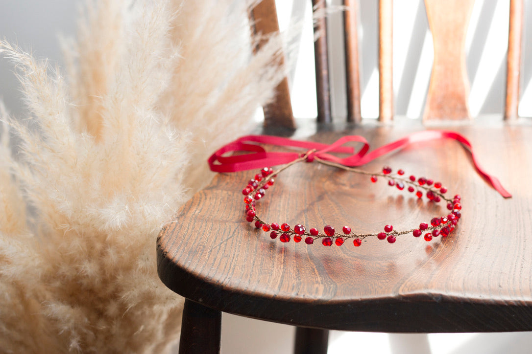 Ruby Red - Crystal Beads Hairpiece