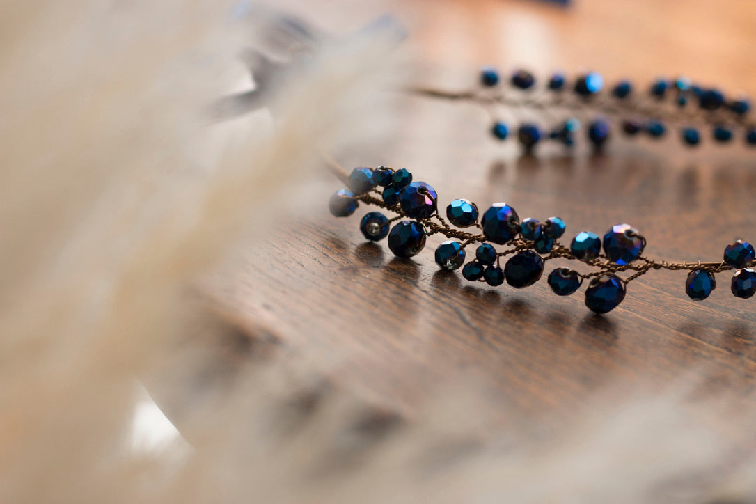 Navy - Crystal Beads Hairpiece