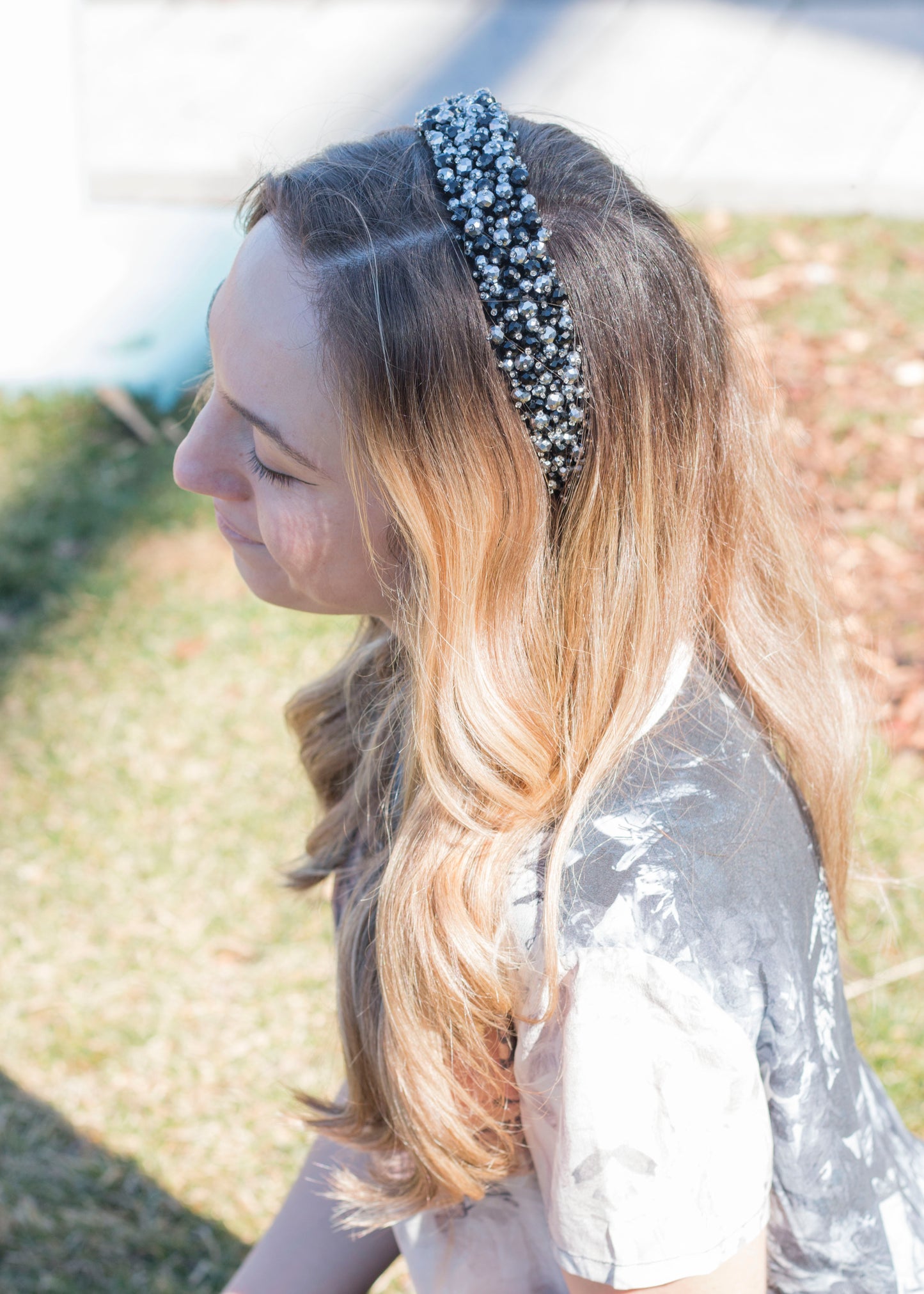 Space Gray - Crystal Beads Headband