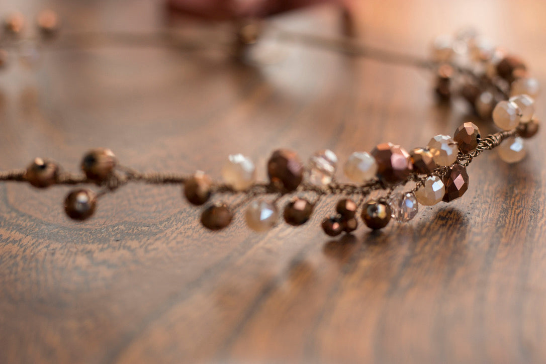 Bronze/White - Crystal Beads Hairpiece