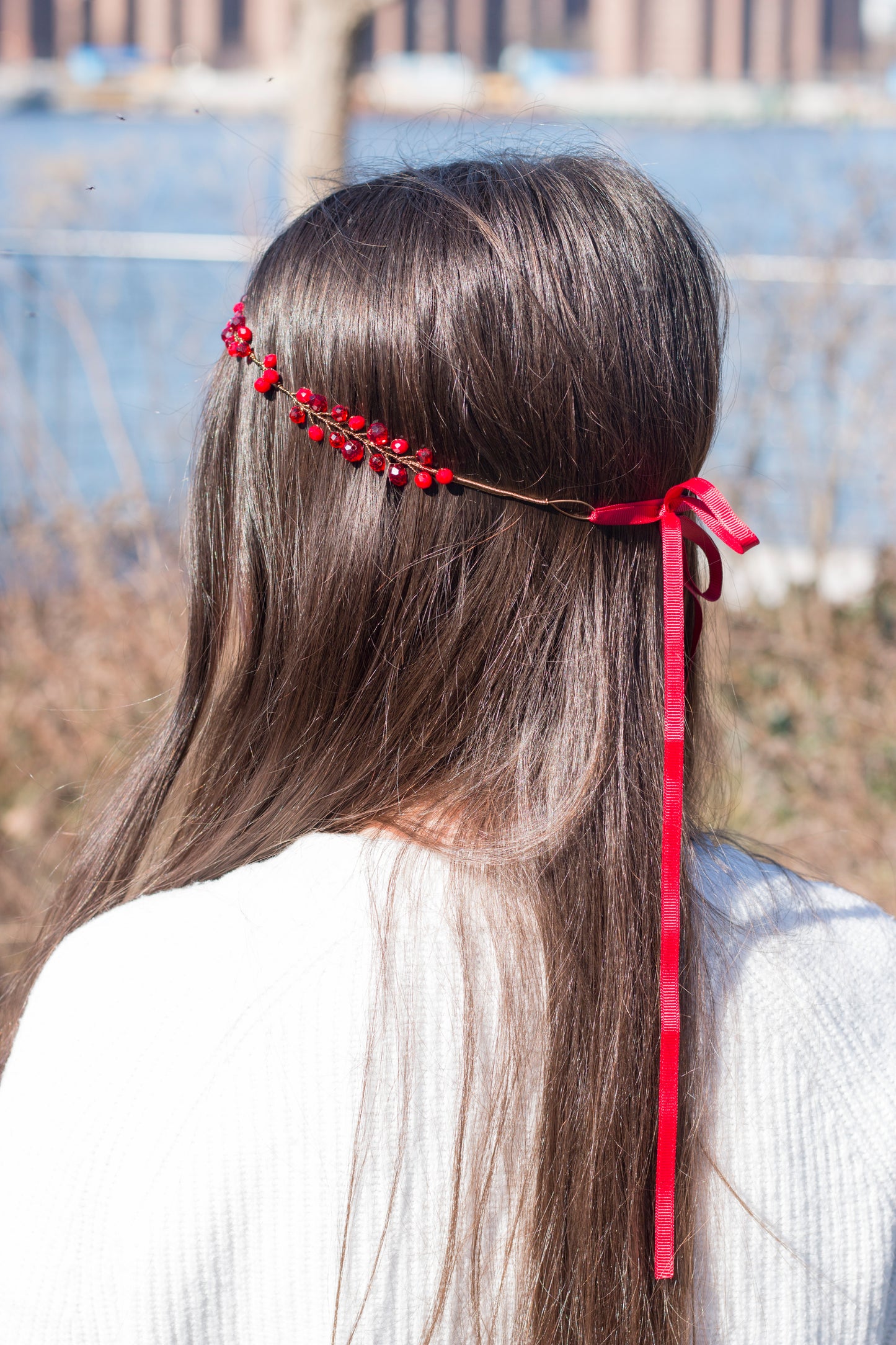 Ruby Red - Crystal Beads Hairpiece