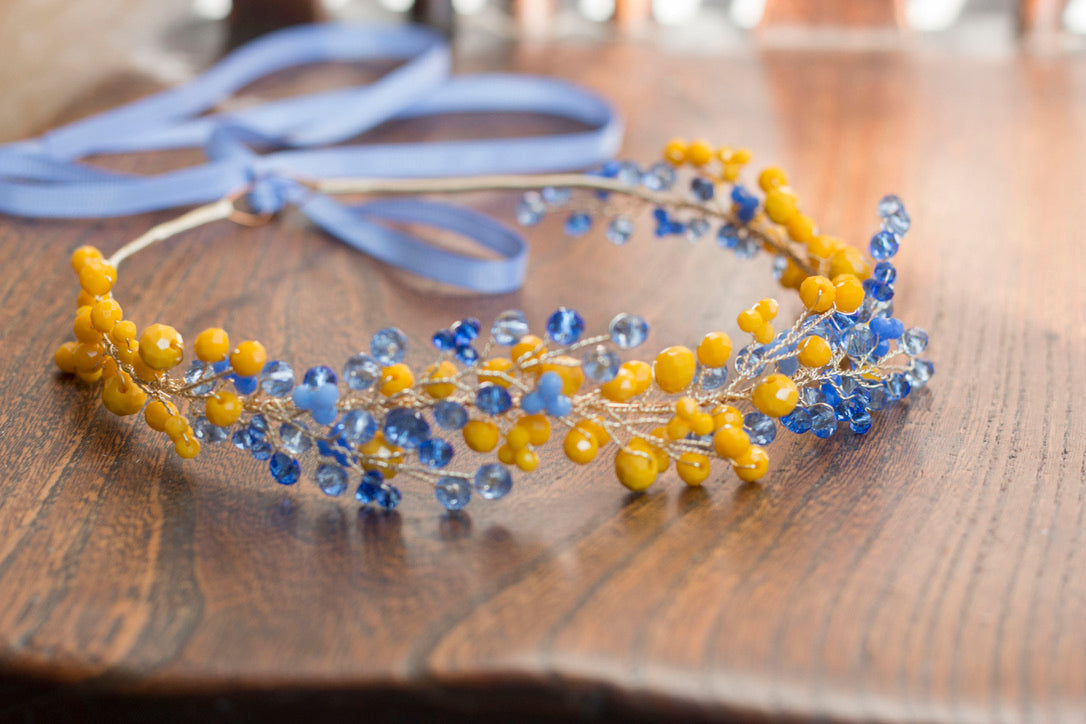 Sapphire Amber - Crystal Beads Hairpiece