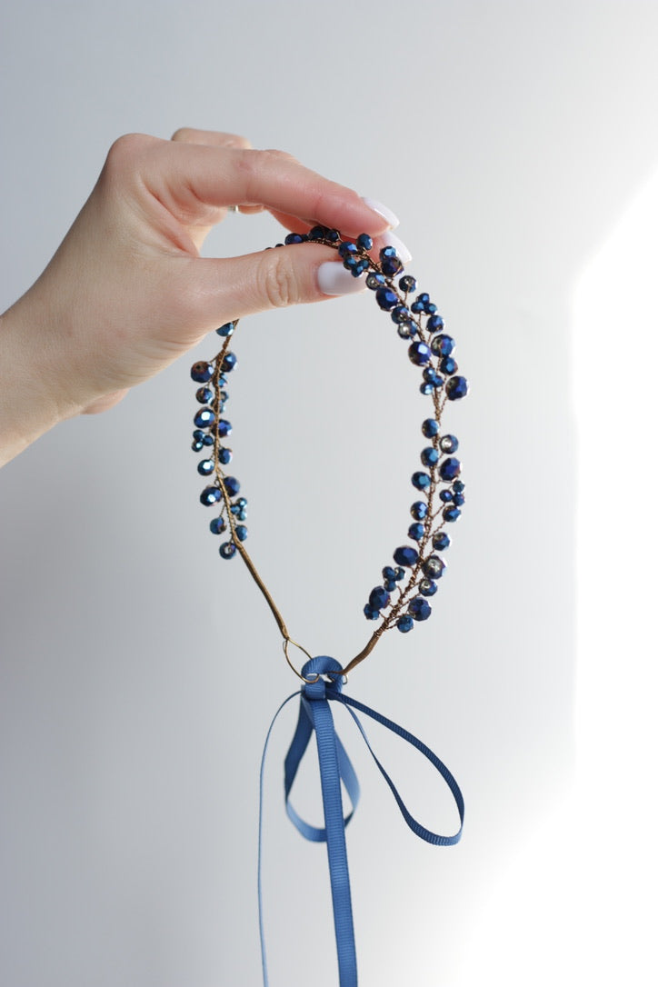 Navy - Crystal Beads Hairpiece