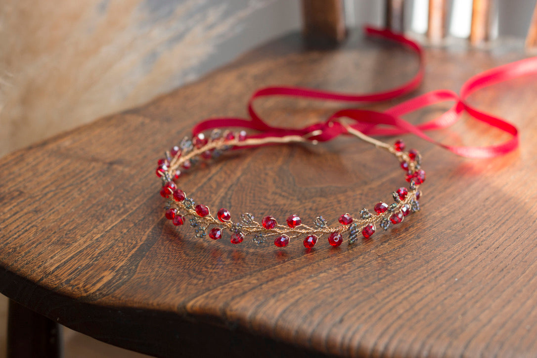 Cherry Granite - Crystal Beads Hairpiece