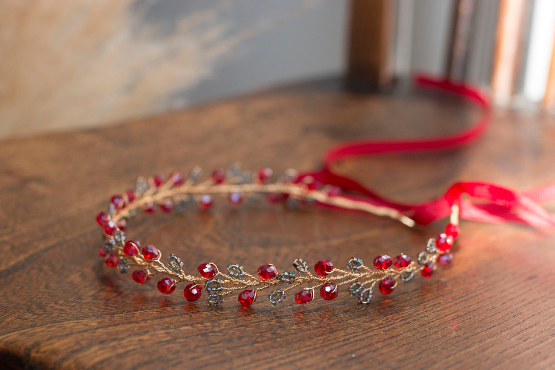Cherry Granite - Crystal Beads Hairpiece