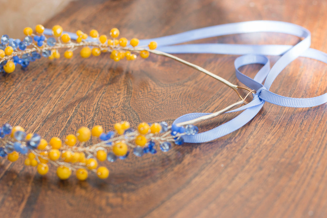 Sapphire Amber - Crystal Beads Hairpiece