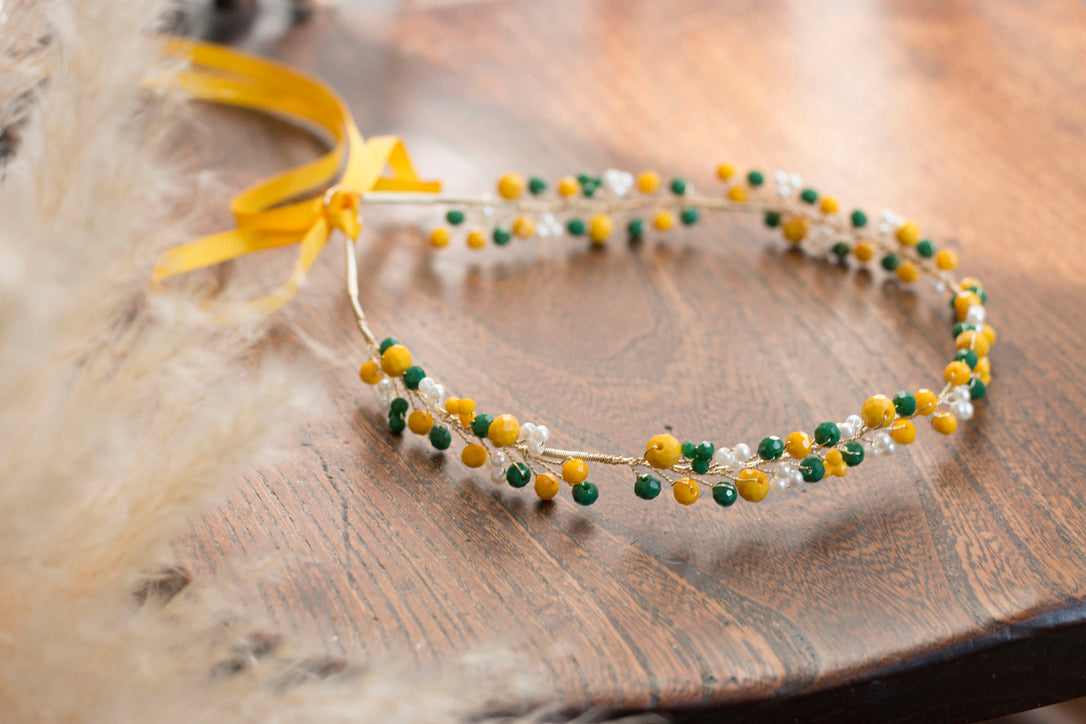 Pear Grass - Crystal Beads Hairpiece