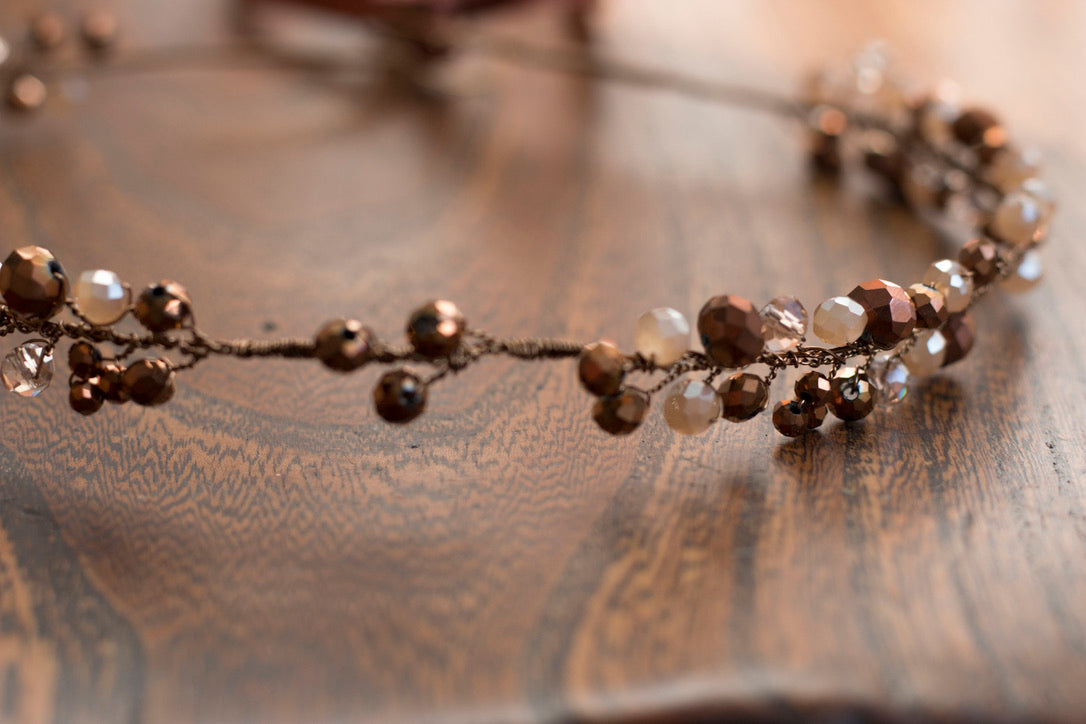 Bronze/White - Crystal Beads Hairpiece