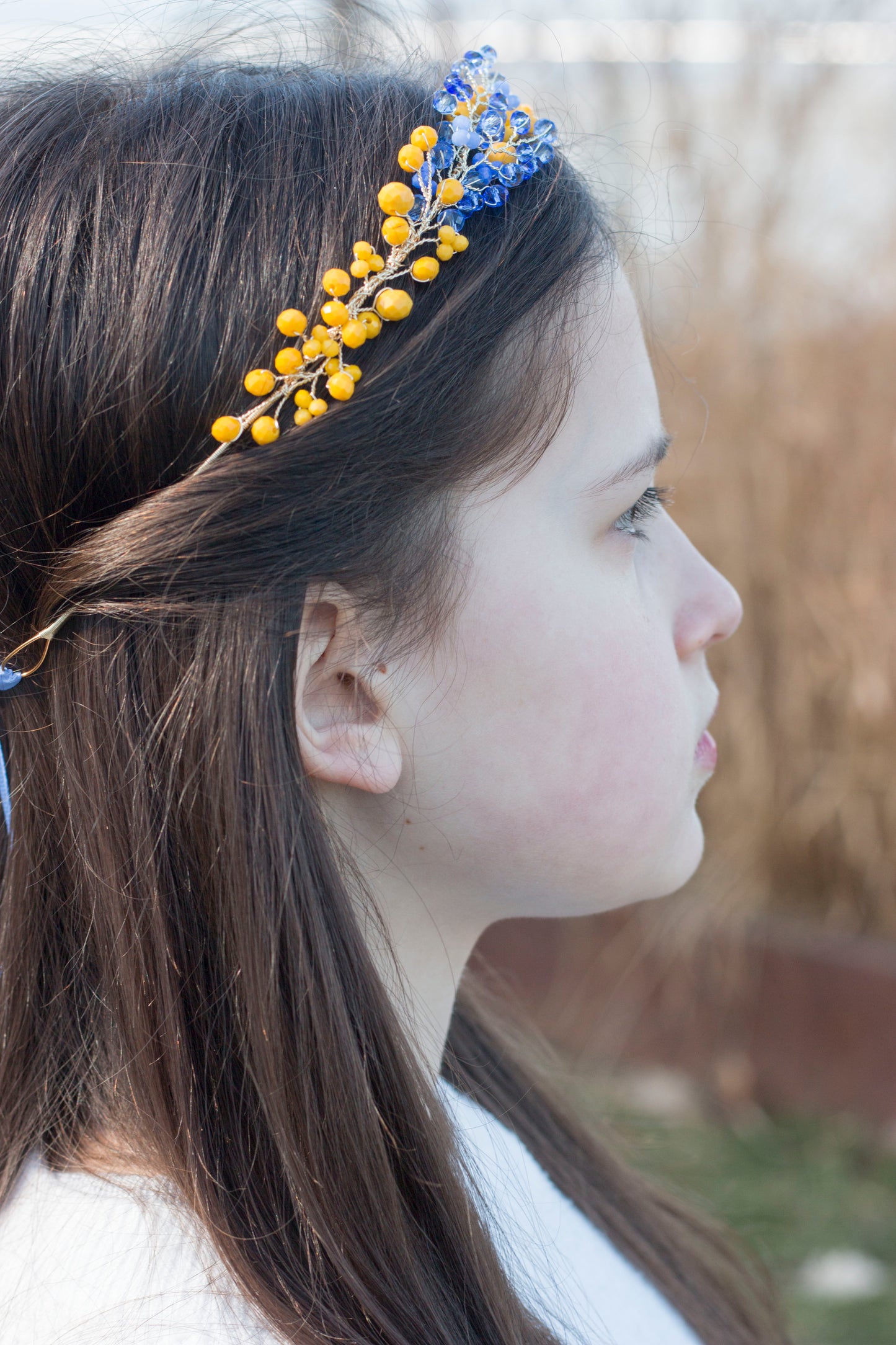 Sapphire Amber - Crystal Beads Hairpiece