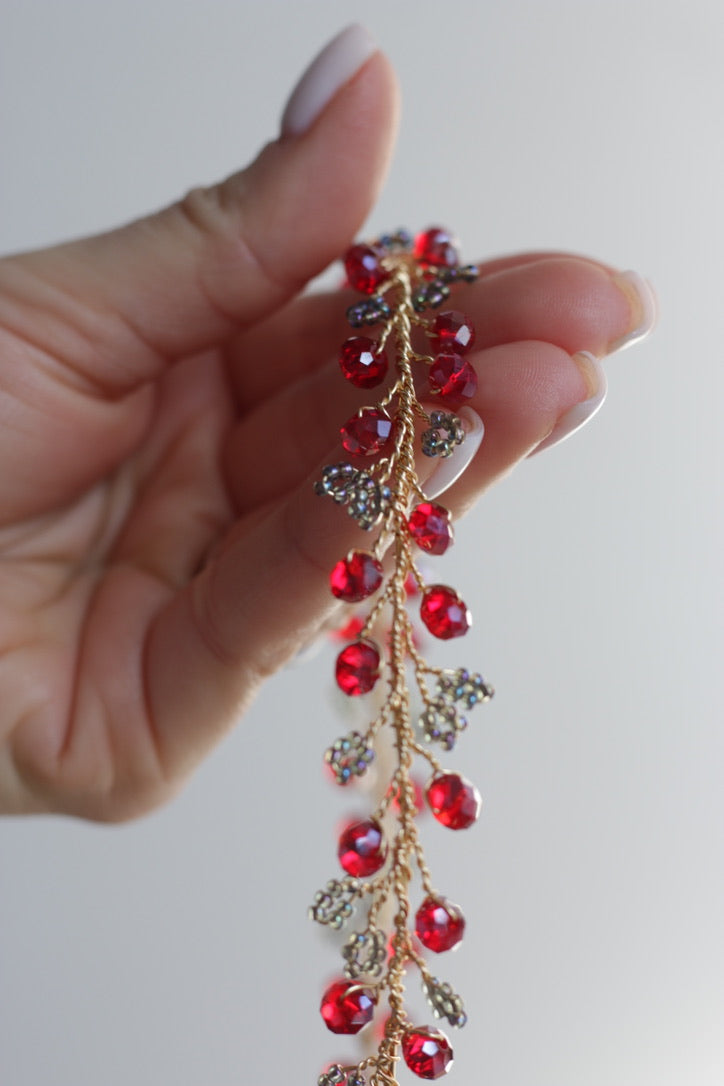 Cherry Granite - Crystal Beads Hairpiece