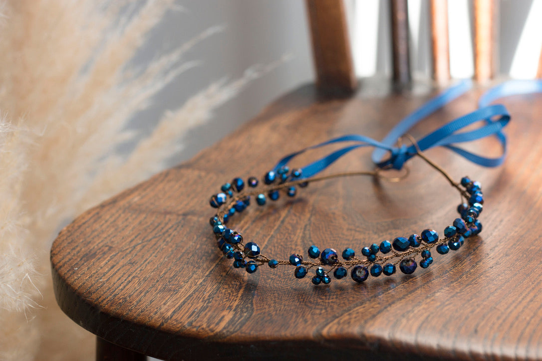 Navy - Crystal Beads Hairpiece