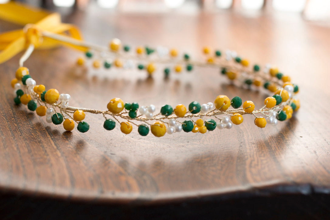 Pear Grass - Crystal Beads Hairpiece