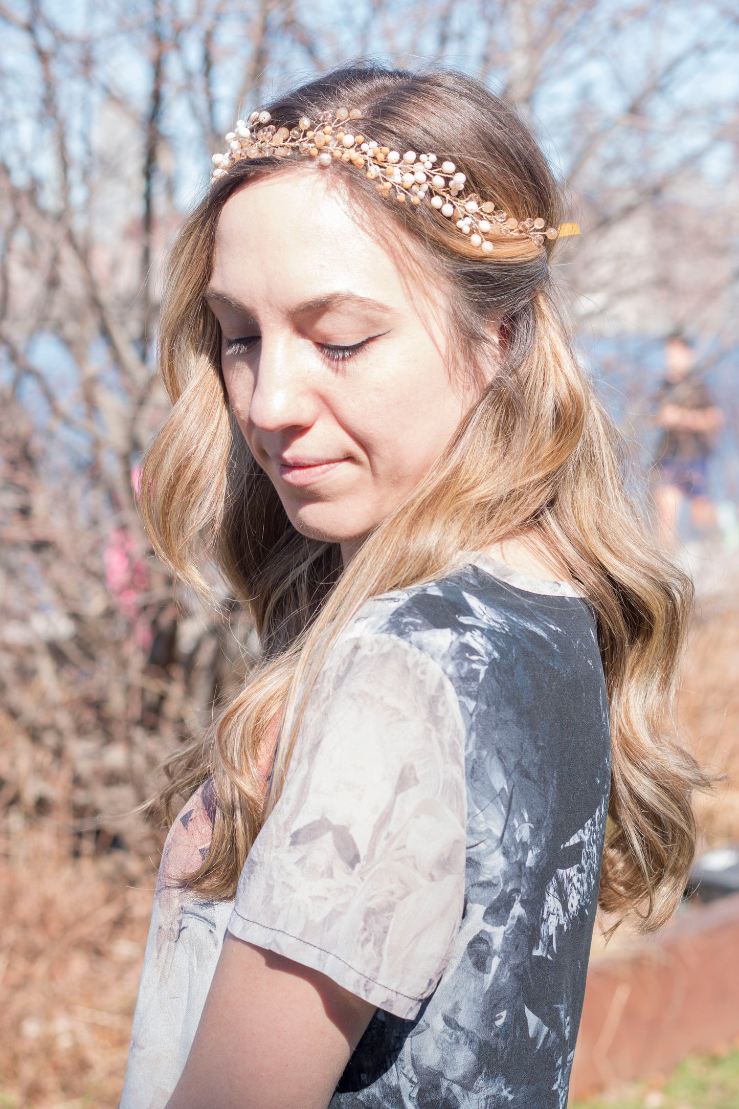 Beige/Bronze - Crystal Beads Hairpiece