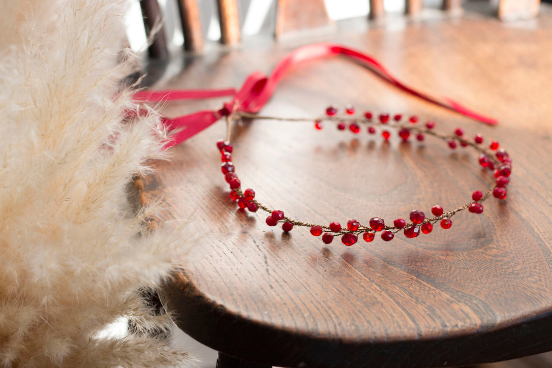 Ruby Red - Crystal Beads Hairpiece