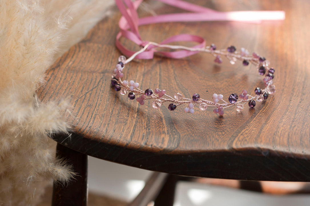 Purple Rose - Crystal Beads Hairpiece