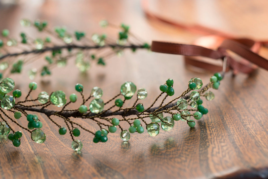 Forest Green - Crystal Beads Hairpiece