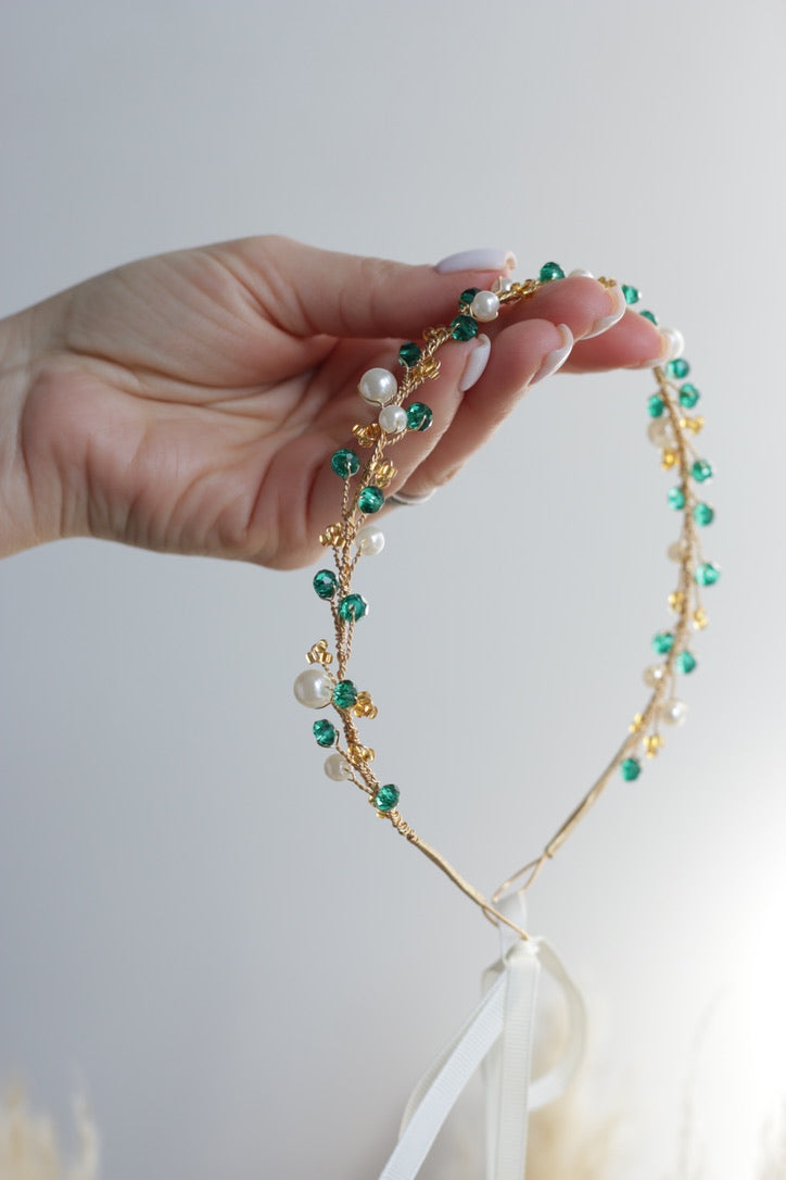 Forest White - Crystal Beads Hairpiece
