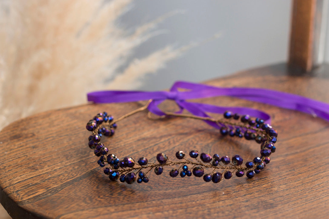 Amethyst - Crystal Beads Hairpiece