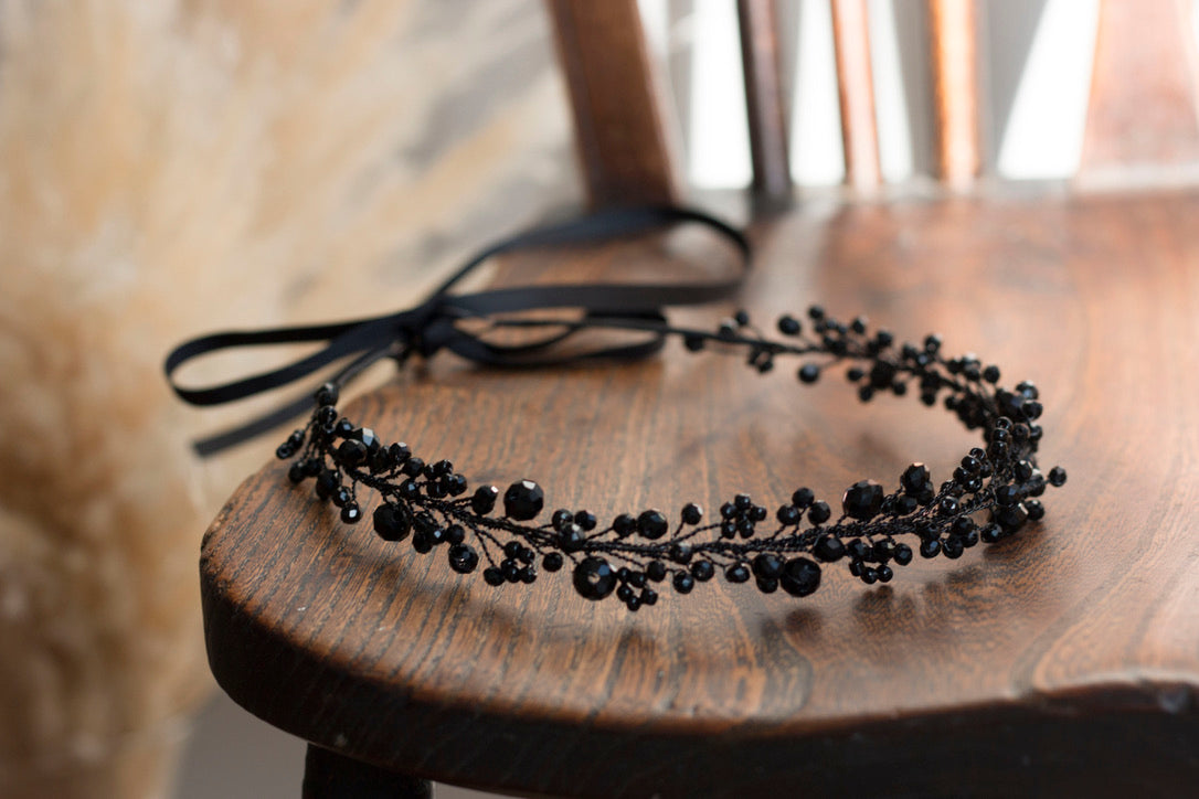 Black - Crystal Beads Hairpiece