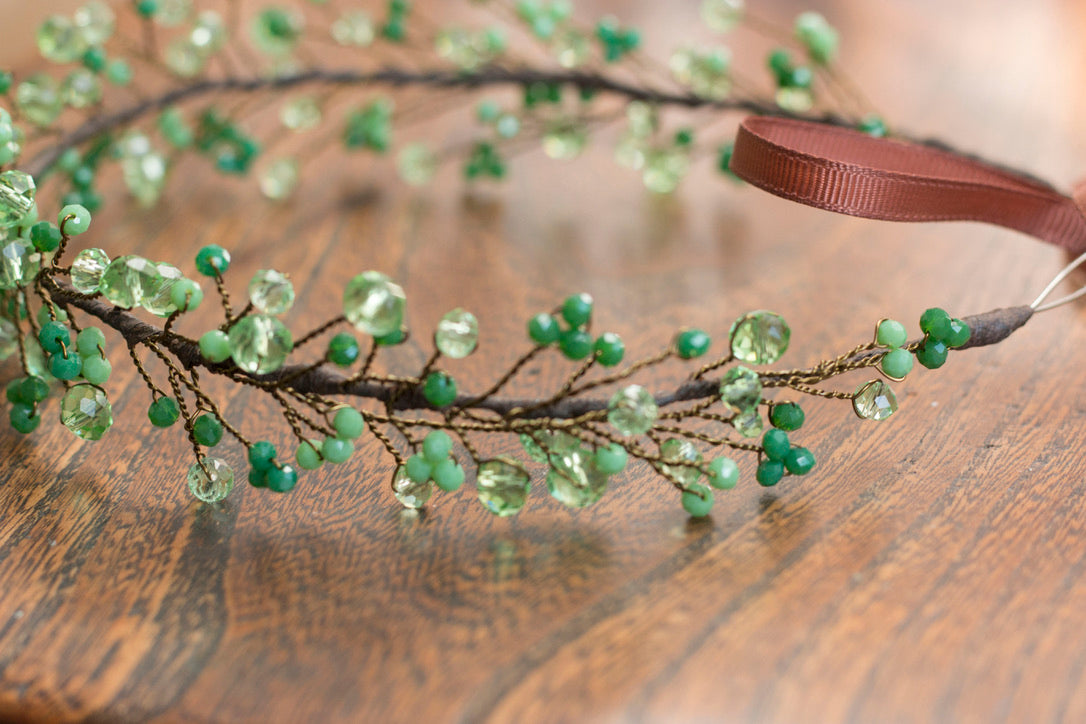 Forest Green - Crystal Beads Hairpiece