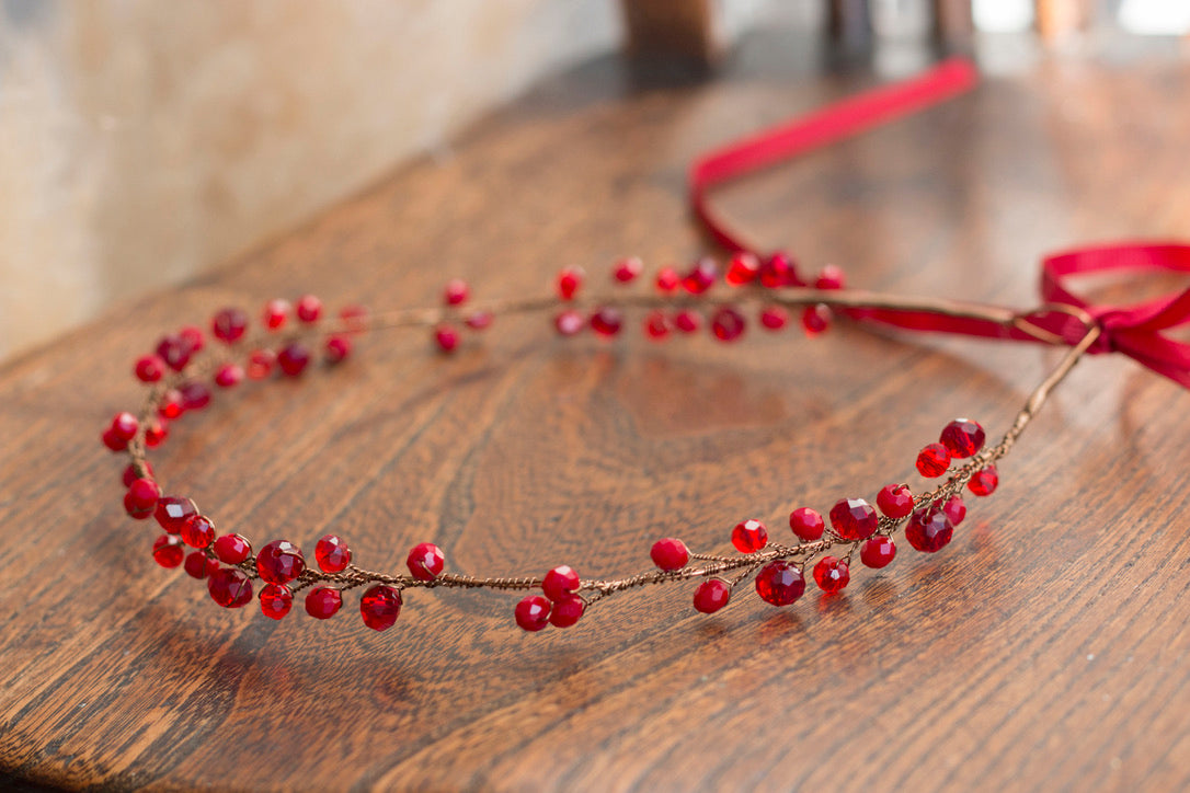 Ruby Red - Crystal Beads Hairpiece