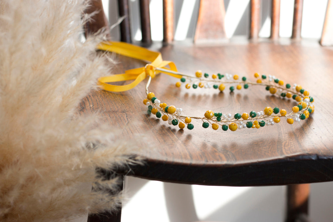 Pear Grass - Crystal Beads Hairpiece