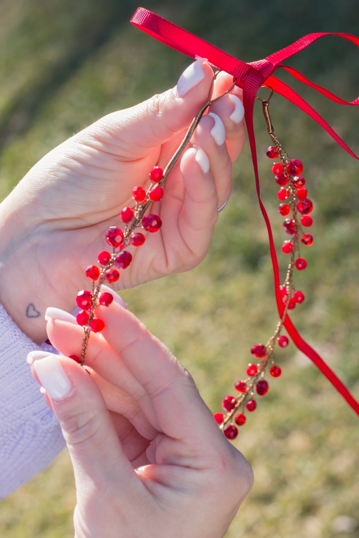 Ruby Red - Crystal Beads Hairpiece