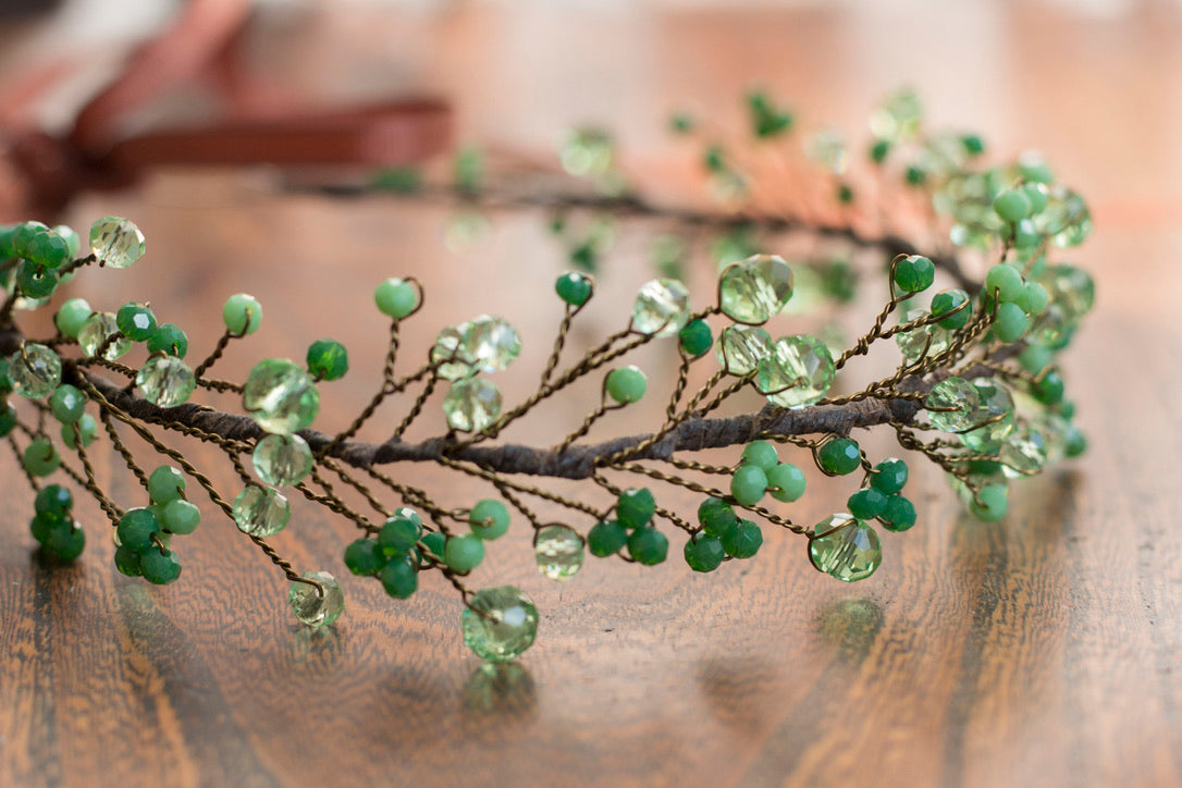Forest Green - Crystal Beads Hairpiece