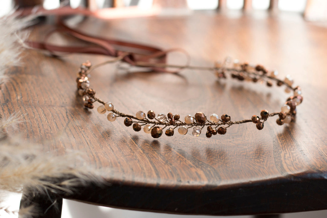 Bronze/White - Crystal Beads Hairpiece