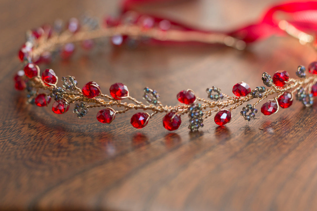 Cherry Granite - Crystal Beads Hairpiece