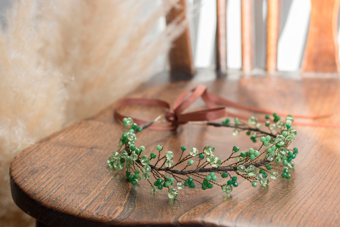 Forest Green - Crystal Beads Hairpiece