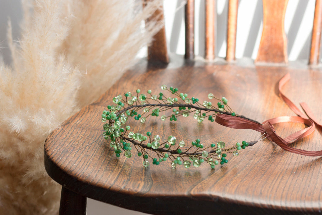 Forest Green - Crystal Beads Hairpiece